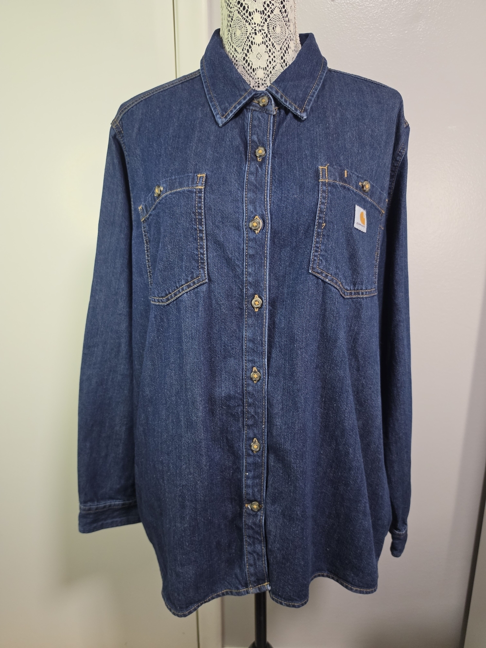 Carhartt Womens XXL Denim Overshirt Cotton Button Front Shirt Zion Blue 4 Pocket